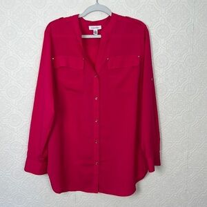Calvin Klein Pink Blouse Career‎ Work Career 0X Plus Size Flowy Easy Bold